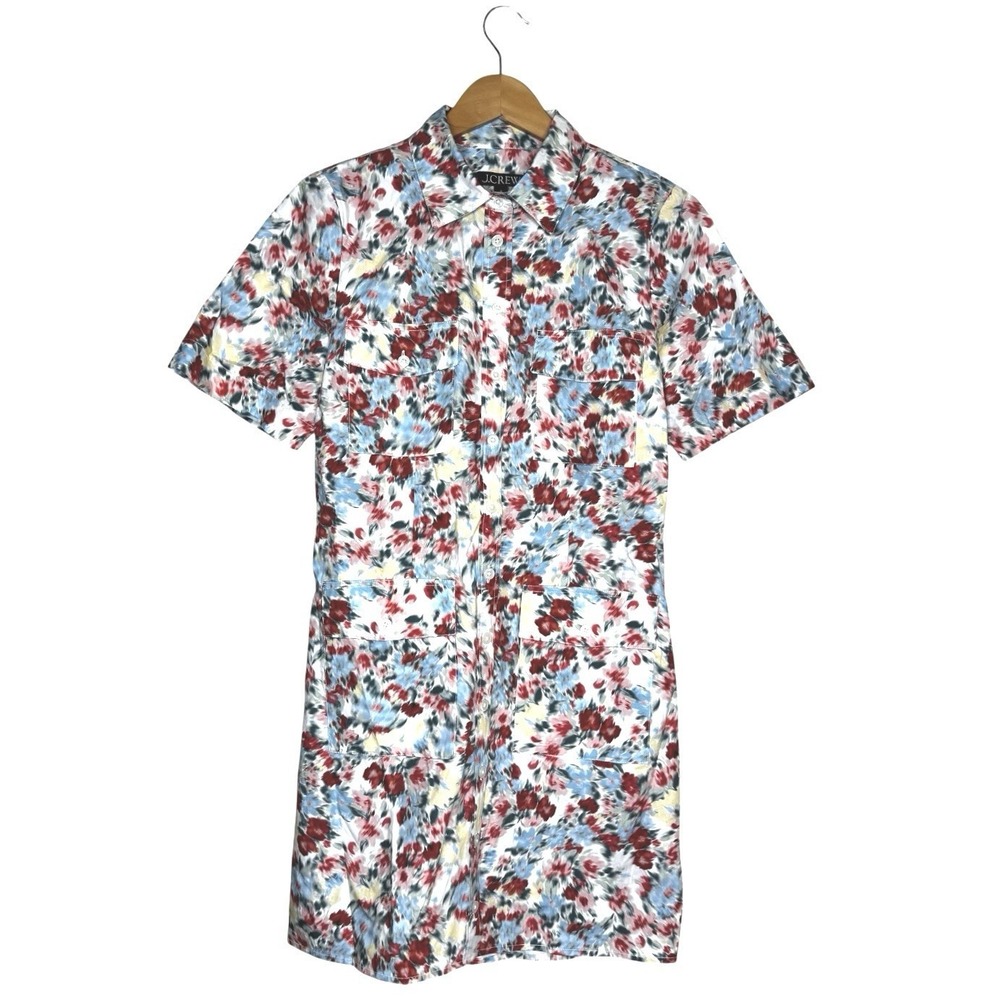 NWT J. Crew Women's Utility Watercolor Shirtdress Size 8 Button Front Pockets